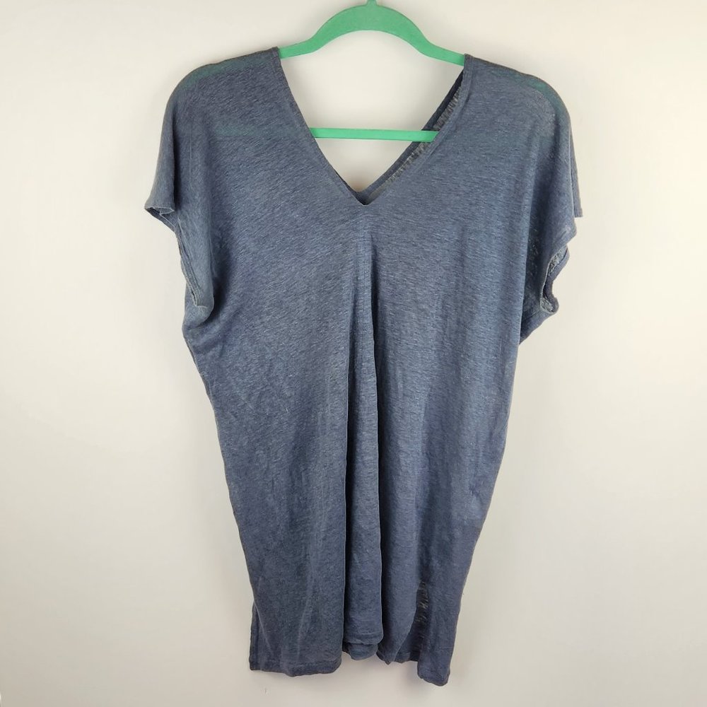 Majestic Filatures 100% Linen Deluxe Teeshirt Double V-Neck Slouchy Top XS/1